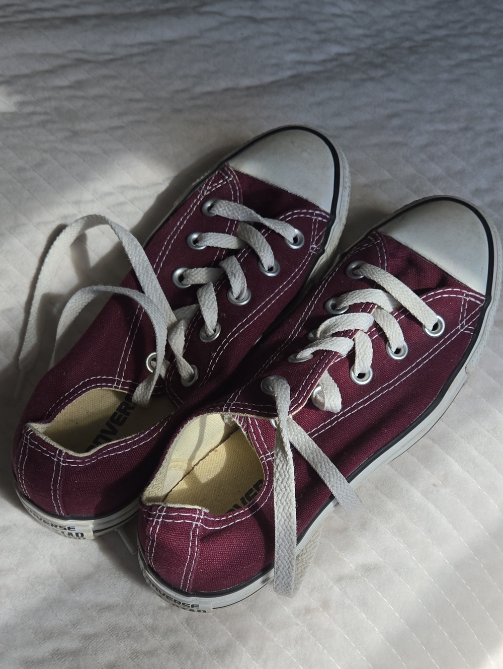 Converse Low Top Canvas Sneakers in Burgundy and White